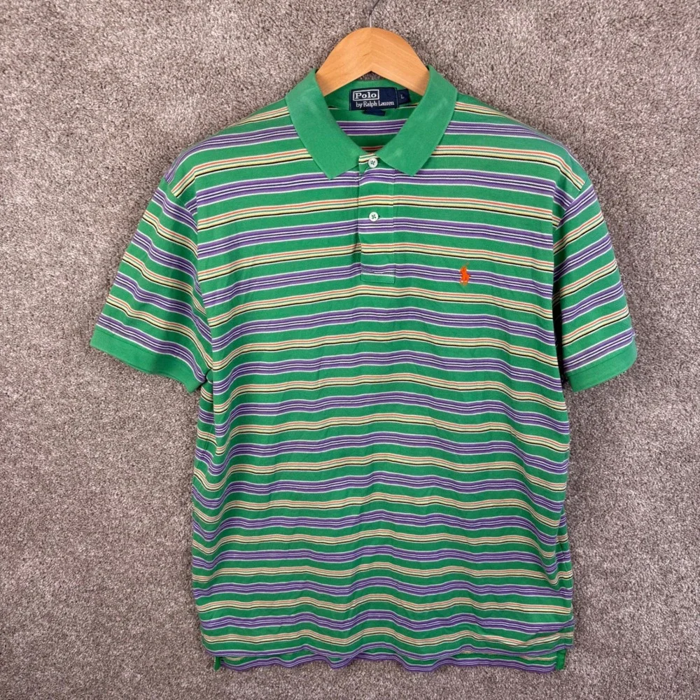 Polo Ralph Lauren Striped Polo Shirts Lot of 2 Mens Large Green Black Cotton